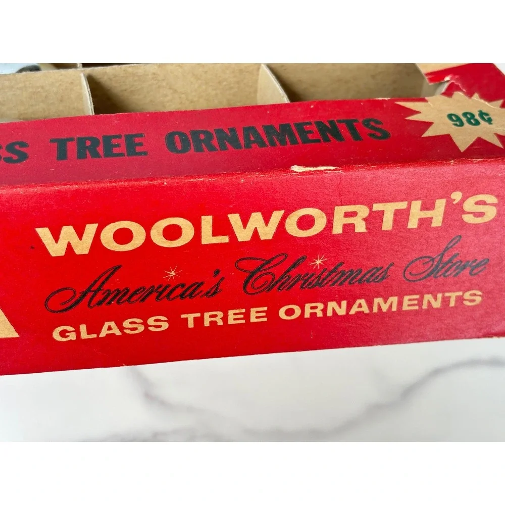 Vintage‎ Woolworths Glass Christmas Ornaments Bauble Set of 9 Silver USA Made